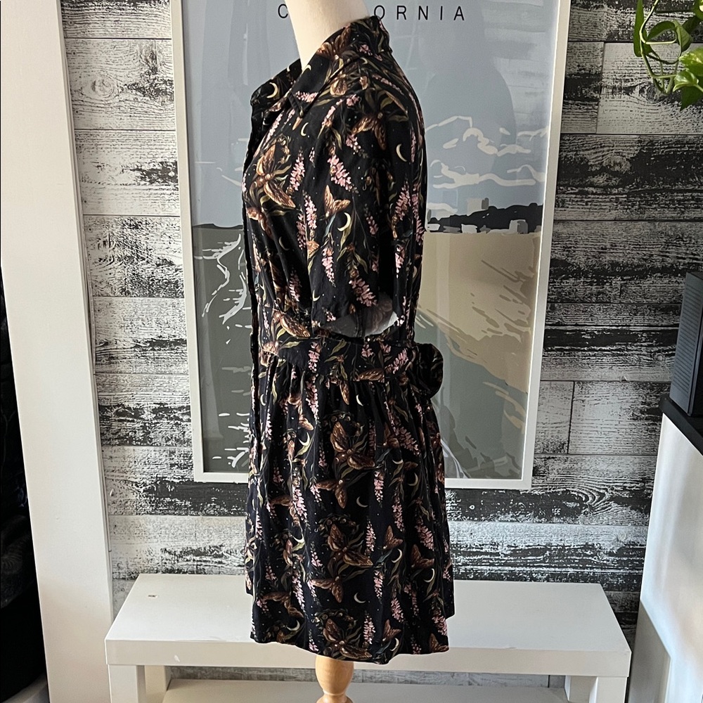 Disturbia Black Moth & Moon Button-Up Dress with back tie. - Picture 3 of 7